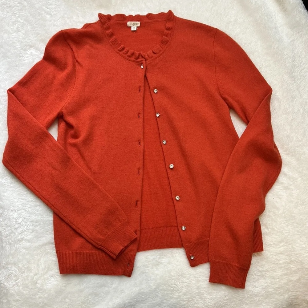 J Crew Wool blend cardigan With jewel buttons and scallop collar